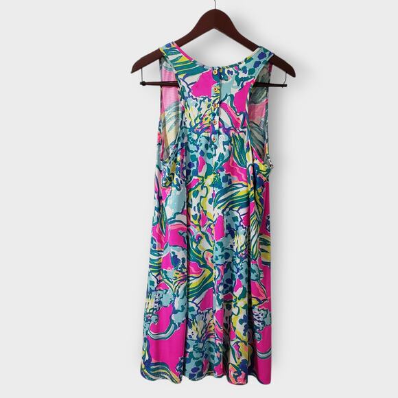 Lilly Pulitzer Melle Trapeze Tank Dress Sz Large Magneta Hottie Colorful Floral - Picture 4 of 11